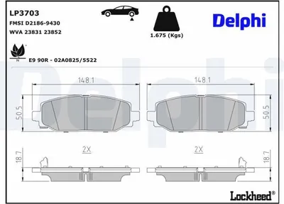Image de DELPHI Jeu de plaquettes de frein arrière pour JEEP Wrangler IV (JL) LP3703