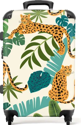 Produktbild von NoBoringSuitcases.com® Großer Koffer - Dschungel - Leopard - Pflanzen - Muster - Mädchen - Jungen - Kombinationsschloss TSA - Hartschalen Trolley 4 Rollen - 72 liter - Reisekoffer - 66 cmKoffer Mittelgroß 67x43x25 cm, 72L,