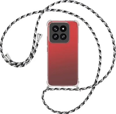 Produktbild von Handykette Backcover-Schutzhülle mit Band (Metall silberfarben) für Xiaomi 14 Pro (23116PN5BC) - schwarz/grau/weiß