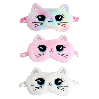 Produktbild von Plüsch Schlafmaske 3er Set – Kinder Mädchen Augenmaske Cartoon Katze, Schlafbrille Verstellbar Reise Party