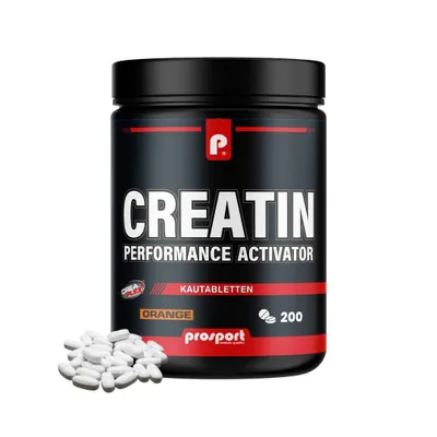 Produktbild von Prosport Creatin Kautabletten Orange – 200 Tabletten mit Kreatin Monohydrat, 3,5 g Kreatin pro Tagesportion, Nahrungsergänzungsmittel