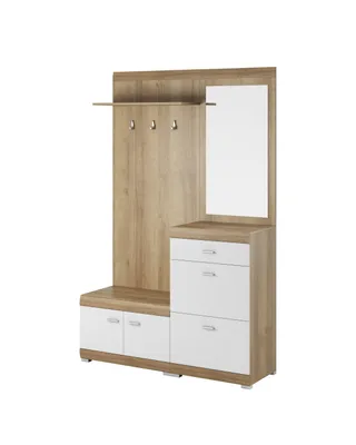 Image de MINIO go for it, Garde-robe "STELLA", Large, pour le hall d'entrée, Armoire à chaussures, Tiroir, Avec miroir, Chêne Riviera/Blanc couleur