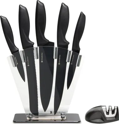 Produktbild von KitchenBrothers Messerset - Messerblock - 7-teilig - mit Messerschärfer - Schwarz
