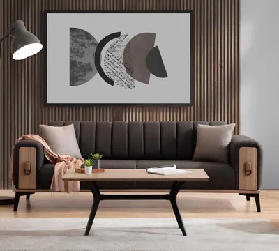 Zdjęcie produktu dla Stylowe trzyosobowe nowoczesne meble do salonu szare drewniane meble kanapy