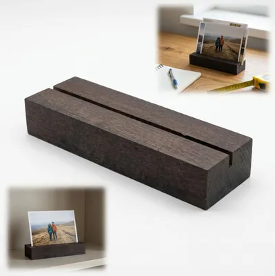 Produktbild von FOTOSTÄNDER und Notizhalter aus braun gebeiztem Buchenholz, Schreibtischständer