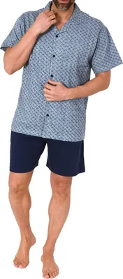 Produktbild von Normann Herren kurzarm Schlafanzug Shorty Pyjama zum durchknöpfen, auch in Übergrössen ; marine , 48
