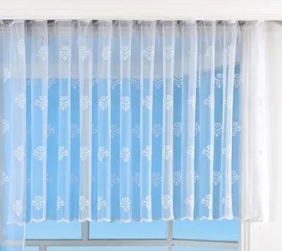 Produktbild von Jacquard Bogenstore Gardine, 145x300, Barock Blumenmuster Weiß Kräuselband Universalband Faltenband Store, 13142