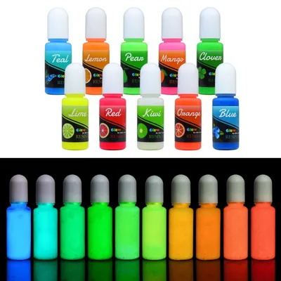 Leuchtpigment für Epoxidharz, 10 Farben x 10 ml, UV-reaktiv