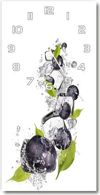 Produktbild von Wanduhr aus Glas – 30x60 cm - Glasbild - Glasuhr - Gehärtetes Glas -Blaubeeren und Eis
