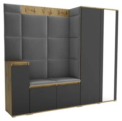 Produktbild von Garderobe LUTON 8 ARTISAN -BLACK 33 - Farbe: Schwarz, moderne Garderobe 40x220x186 cm, funktionelle Lösung für den Flur, Garderobe, Möbel für den Flur