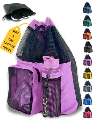 Produktbild von Mesh Kordelzug Schwimmtasche - 25L Wasserdicht Nass/Trocken Fach Lila