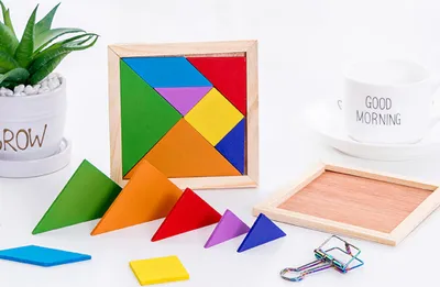Produktbild von hölzernen bunte Tangram Geometrische Puzzle -Puzzle -Board -Bildungsspielzeugkinder Geschenk