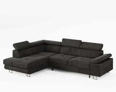 Produktbild von ECKSOFA CAROLINE Links Dunkelgrau Velours-Stoff mit Schlaffunktion und Bettkasten