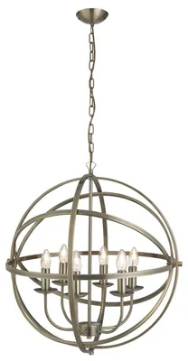 Produktbild von Orbit 6Flammiger Käfigrahmen Kugel Pendelleuchte, Antik Messing