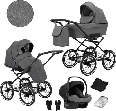 Produktbild von Kinderwagen ROMANTIC Sportwagen Babywagen Babyschale Komplettset Kinder Wagen Set 3 in 1 (ROM-06, Rahmenfarbe: Schwarz)