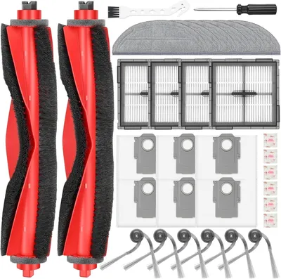 Produktbild von 32 Stück Zubehörset für Roborock Q10 S5+ Staubsauger, 2Hauptbürsten,6Staubbeutel,6Filter,4Wischtücher,6Seitenbürsten,6Flach-Duftstein,1Reinigungsgeräte, Ersatzteile Saugroboter Zubehör