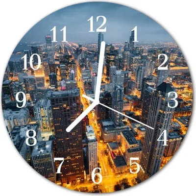 Produktbild von Glasuhr Wanduhr Küchenuhr Echt-Glas 30fi cm Stadt Nacht blau