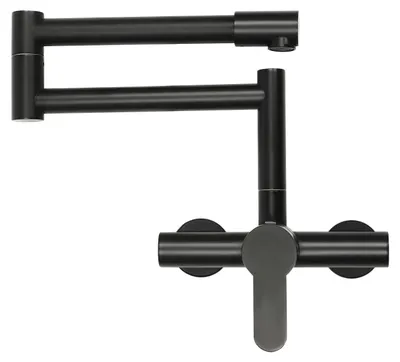 Obrázek produktu pro Sklopná kuchyňská baterie - nástěnná baterie s 2 otvory pro studenou vodu - otočná o 360° - připojení G1/2 - rozteč otvorů 15 cm - černá barva