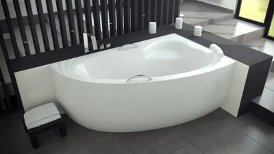 Produktbild von ECOLAM Badewanne Eckbadewanne Acryl Natalia weiß 150x100 cm RECHTS + Schürze + weiße Kopfstütze + 2 x Handgriff Ablaufgarnitur Ab- und Überlauf Automatik