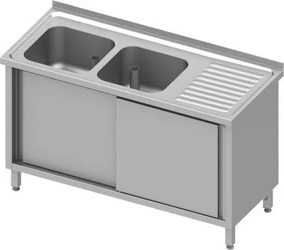 Produktbild von Spülschrank mit Schiebetüren 1100x600x850 mm, mit zwei Becken links, mit Aufkantung, verschweißt