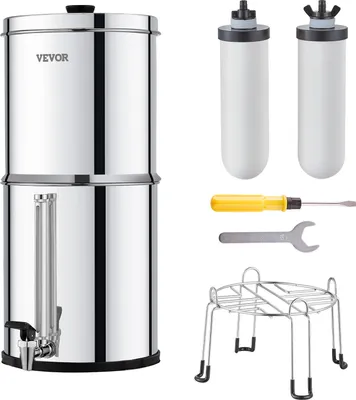 Obrázok produktu pre VEVOR gravitačný vodný filtračný systém nerezový systém na pracovnú dosku 7,8 + 8,5 l filtračný systém na vodu, znižuje obsah olova a až 99 % chlóru, s 2 keramickými uhlíkovými filtrami a kohútikom, kempingový obytný automobil