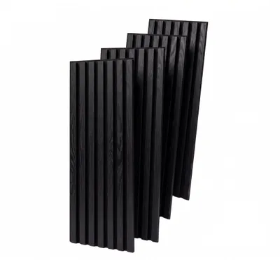 Produktbild von MEBANO. 4er-Set Akustikpaneele Holz 30x132 cm Schwarz Holzoptik Holzoptik 3D Wandpaneele aus Holzfunier und Filz Wandverkleidung Innen Paneele Wand, KI-generiertes Bild