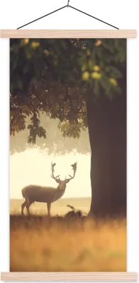 Produktbild von MuchoWow® Textilposter Hirsche - Bäume - Wald 40x80 cm mit holzfarbenen Rahmen - Wohnzimmer