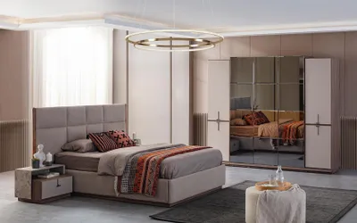Produktbild von Komplette Schlafzimmer Doppelbett Bett Nachttische Grau 4tlg Schrank