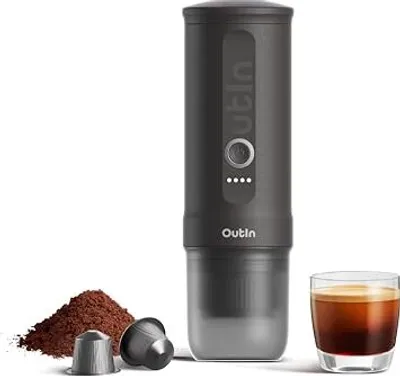 Produktbild von Outin Nano Tragbarer Espressomaschinen Akku, Reisen oder Camping, Kaffee, elektrische Selbstheizung über USB - C, 2 in 1 Boden -NS -Kapseln