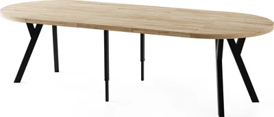 Obrázek produktu pro Jídelní stůl kulatý velký XXL Rozkládací v loftovém stylu - 100 až 250 cm - Extra dlouhý rozkládací stůl s černými dřevěnými nohami, industriální stůl pro 5-14 osob - Jídelní stůl - Světle hnědý dub