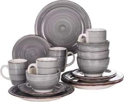 Produktbild von Lorentino Serviesset – 16-teilig – 4 Personen – Grau Keramik – Essteller, Tiefe Teller & Frühstücksteller – Stilvolles Küchenservies
