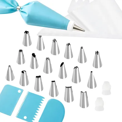 Produktbild von Spritzbeutel Set mit 100 Beuteln & 18 Edelstahl Tüllen für Kuchen & Cupcakes