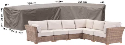 Produktbild von Raffles Covers Wetterschutz für Lounge Eckset 330 x 255 x 100 H: 70 cm | Atmungsaktiv | Wasserdicht | UV-beständig | Elastischer Kordelzug