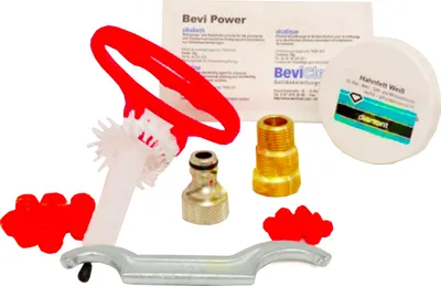 Produktbild von Reinigungsset für Zapfanlage und Keg - Klein, mit 30mm Reinigungsadapter, Bürsten & Reinigungspulver
