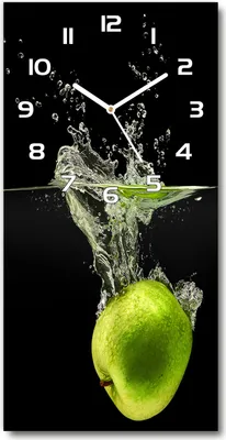 Produktbild von Wanduhr aus Glas – 30x60 cm - Glasbild - Glasuhr - Gehärtetes Glas -Grüne Äpfel