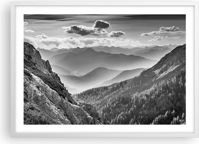 Produktbild von Gerahmtes Poster - Weißer Rahmen - Schwarzweiß Landschaft Berge - 70x50 cm - Wand Bild - Wanddeko - Wandbilder - Kunstposter - Wandposter - Bilderrahmen - Bilder - Kunstdruck - P2WAA70x50-4560