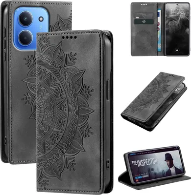 Produktbild von Mandala Handyhülle für Xiaomi Redmi 15C RFID Schutz Klapphülle Case Cover Design Schutzhülle Farbe: Schwarz