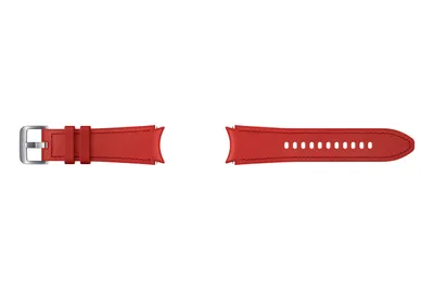 A red smartwatch band is shown against a white background.