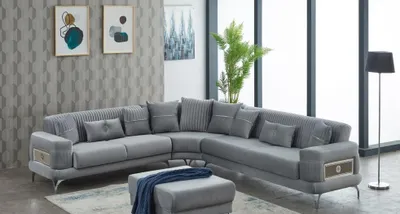 Produktbild von Wohnzimmer Sofa Polstersofa Ecksofa L form Stoffsofa Grau Couch Eck