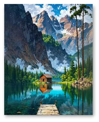 Productafbeelding van Kleurplaten set – Met 3 penselen en acrylverf – Landschap motief – 40x50 cm