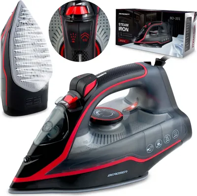 Produktbild von Berdsen BD-331 Dampfbügeleisen mit Keramiksohle, 2600 W, schwarz-rot