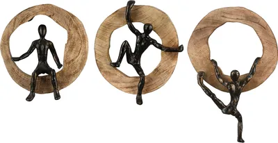 Produktbild von Casablanca Skulptur, rund, "Courage", Gruppe, Aluminium, Mangoholz, bronzefarben, naturfarben, , 3 Stück im Set wie abgebildet L. 7 cm, B. 18 cm, H. 28 cm 81097