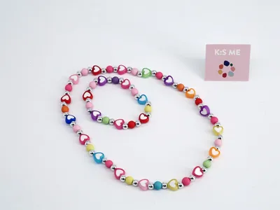 Produktbild von Mehrfarbiges Schmuckset mit Herzen, elastisch, Kette 36cm, Armband 14cm