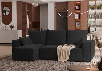 Produktbild von 4ALLHOME Ecksofa mit Schlaffunktion TOBI, Couch, Sofa mit Bettkasten, Eckcouch, L-Form Velo 637 Schwarz