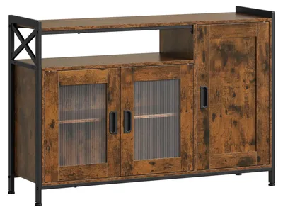 Produktbild von Küchenschrank - Sideboard - 3 Türen - 2 Verstellbare Einlegeböden - Arbeitsplatte - 110 x 75 x 33 cm - Vintagebraun