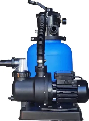 Zdjęcie produktu dla Filtr piaskowy ECO o średnicy 300 mm, wyposażony w pompę SPS-75-1 o wydajności do 6 m³/h, przeznaczony do basenów o pojemności do 36 m³
