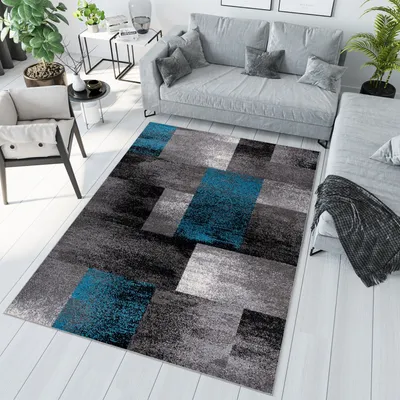Produktbild von Teppich Wohnzimmer Schlafzimmer Kurzflor Modern Design Grau Blau Meliert  300 x 400 cm