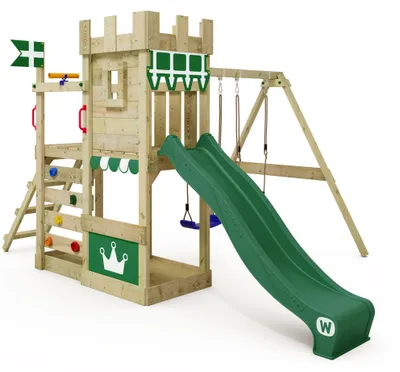 Produktbild von Spielturm Wickey RoyalFlyer mit Doppelschaukel und Rutsche, grün