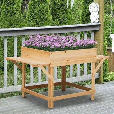 Image de Jardinière en bois naturel sur pieds – pot de fleurs surélevé – jardinière – bac de jardin – pot de fleurs sur pieds – 130x75x75 cm