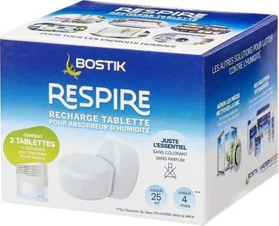 Produktbild von Luftentfeuchter Nachfüllpackung, Bostik Respire, 2 Tabletten, Bis zu 25 m², Geruchlos, 2 x 250 g